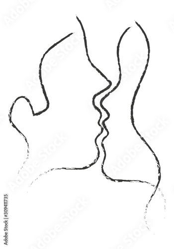 Silueta de hombre y mujer besándose.