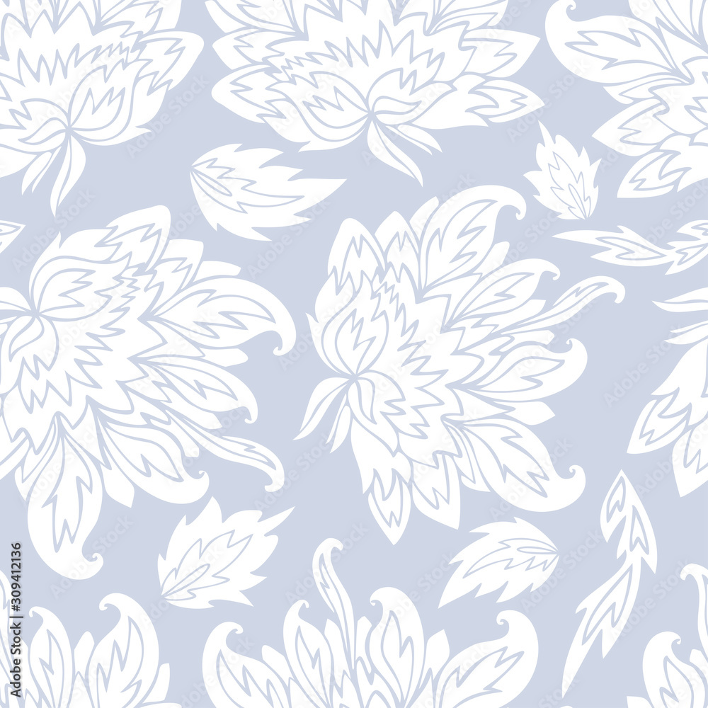 Fototapeta premium Seamless vector pattern of decorative silhouettes of lush peonies. The design is perfectly suitable for clothes design, children decoration, stickers, stationary, tattoos. 
