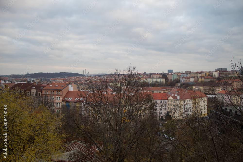 Vysehrad in winter is the historical birth of the Czech capital city of Prague with the Vysehrad fortress and castle.