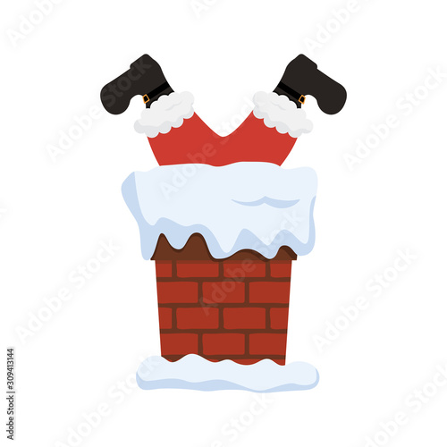 Santa in the chimney, vector illustration