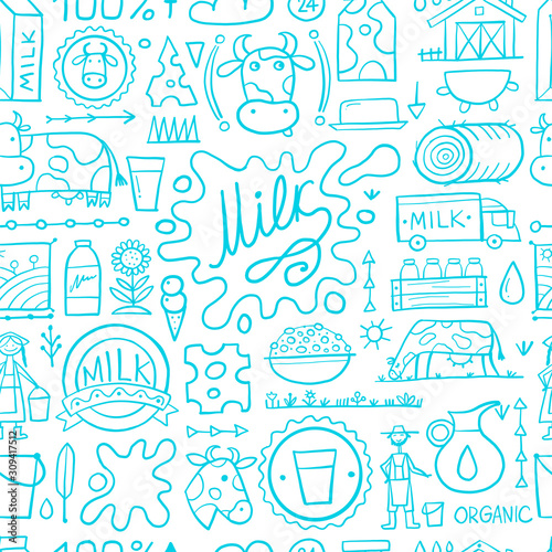 Milk farm, seamless pattern for your design