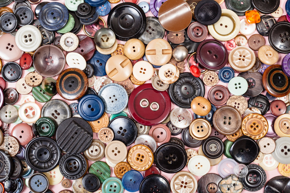 top view of pile of many different buttons