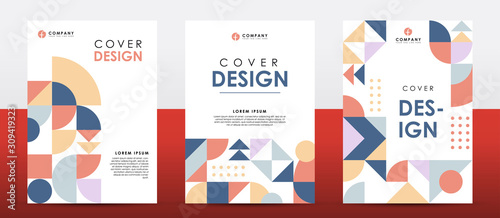 Set of retro cover design template. Blue and orange color shape composition