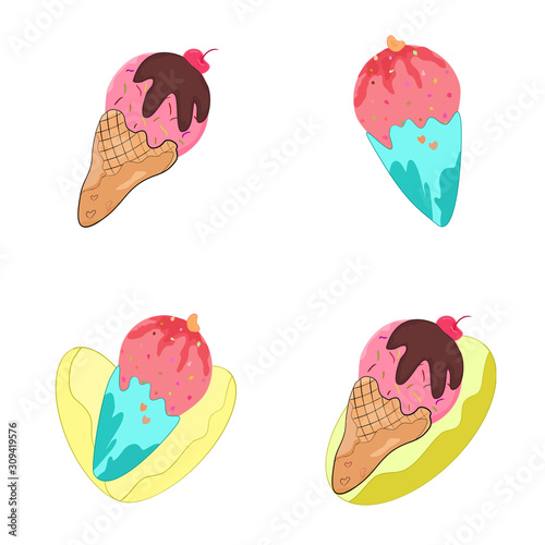 Cone ice cream vector illustration graphic design modern style, Hipster cream images 