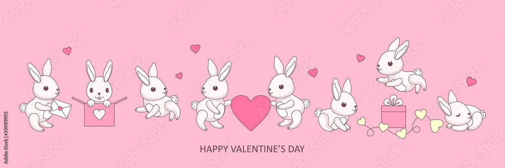 Happy Valentine's Day! cute little bunnies babies give Valentine cards Happy Valentine's Day! cute little bunnies babies give Valentine cards