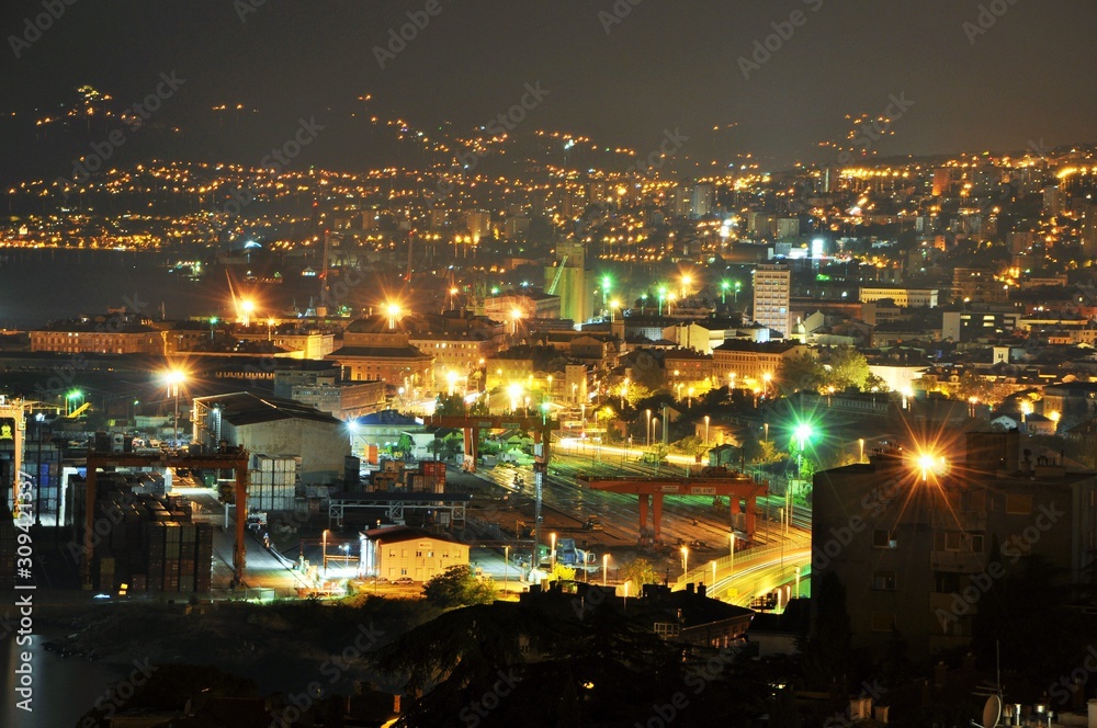Night scene in the city of Rijeka in Croatia
