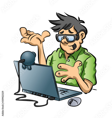 man having a video conference. Home office