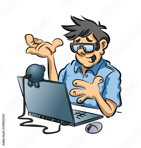 man having a video conference. Home office