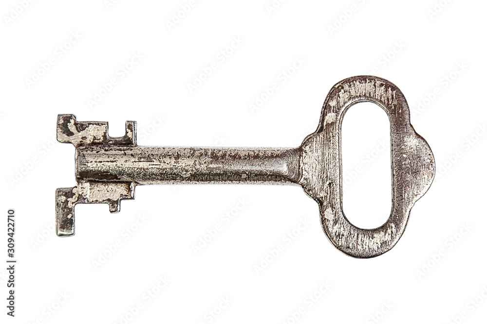 old iron key to the lock isolated on white background old iron key to the lock isolated on white background
