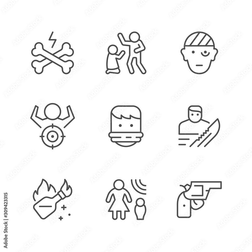 Set line icons of violence