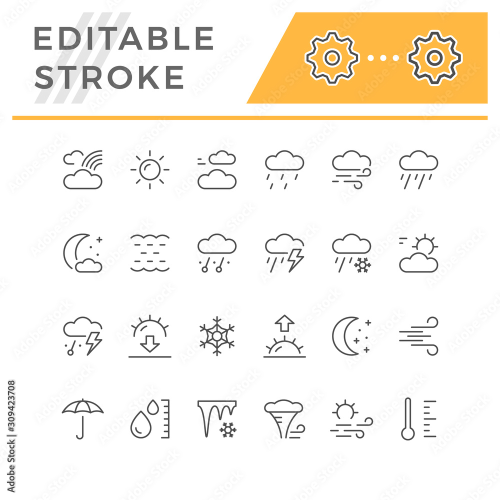 Set line icons of weather