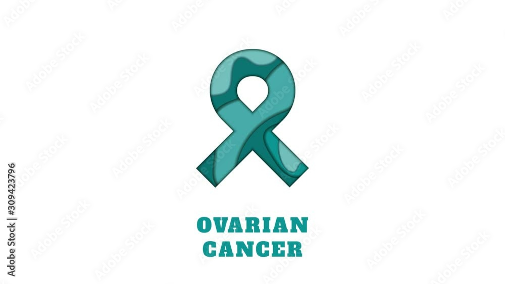 Ovarian cancer awareness animation. Teal ribbon made in 3D paper cut