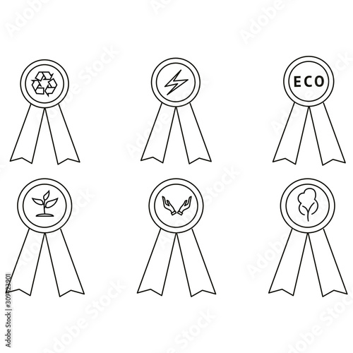 Award for eco achievements. Design elements for web, banners, poster, ui. Vector icons set isolated on white background.