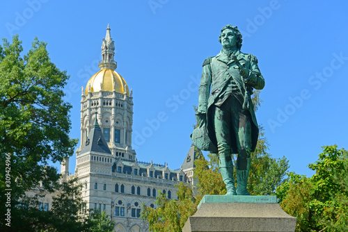 Connecticut State Capitol, Hartford, Connecticut, USA. This building was designed by Richard Upjohn with Victorian Gothic Revival style in 1872.