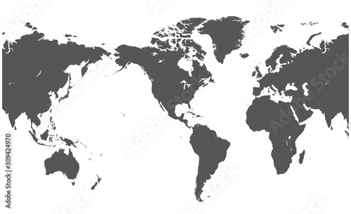 Detailed vector map of the world in high resolution with North and South America in the middle