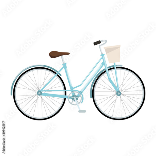 Blue bicycle with basket, vector illustration