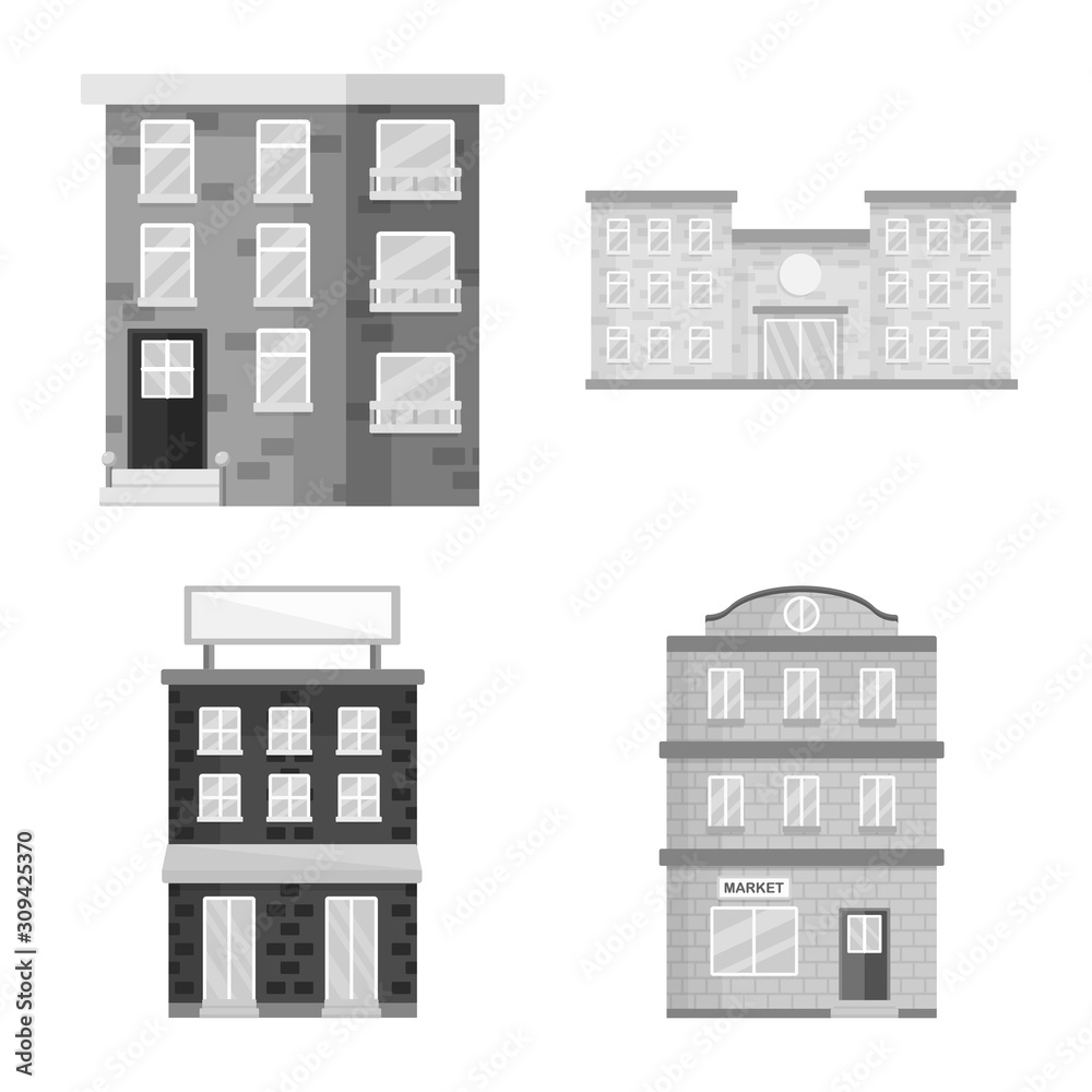 Vector illustration of construction and city icon. Collection of construction and center vector icon for stock.