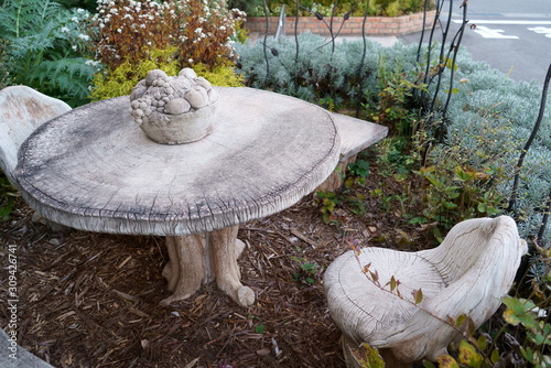 Garden table and Fruit object made of stone