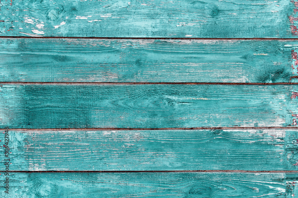 Fototapeta Vintage turquoise wood background or texture. Old mint color wooden wall