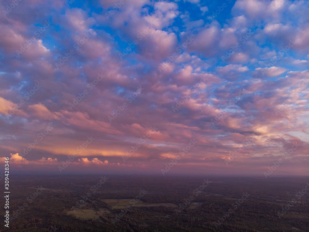 Obraz premium Landscape with a beautiful sky at sunset. Quadcopter shooting
