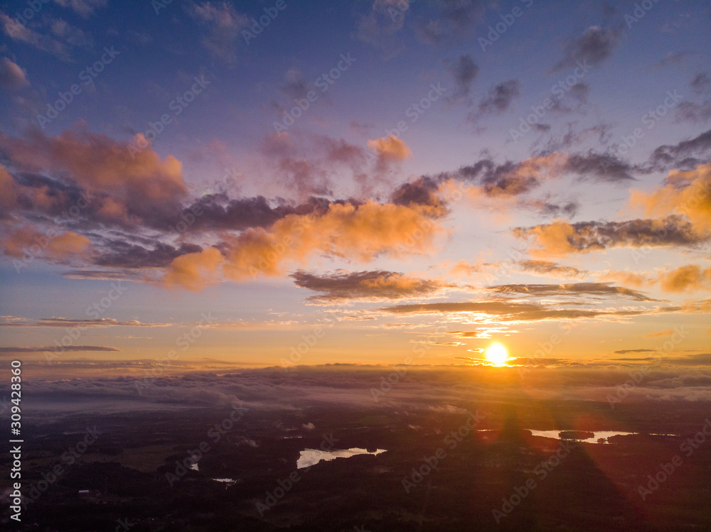 Obraz premium Landscape with a beautiful sky at sunset. Quadcopter shooting