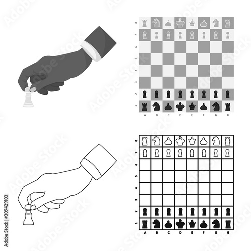 Vector illustration of checkmate and thin logo. Set of checkmate and target vector icon for stock.