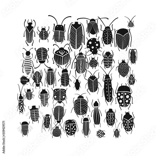 Funny beetles collection, silhouette for your design