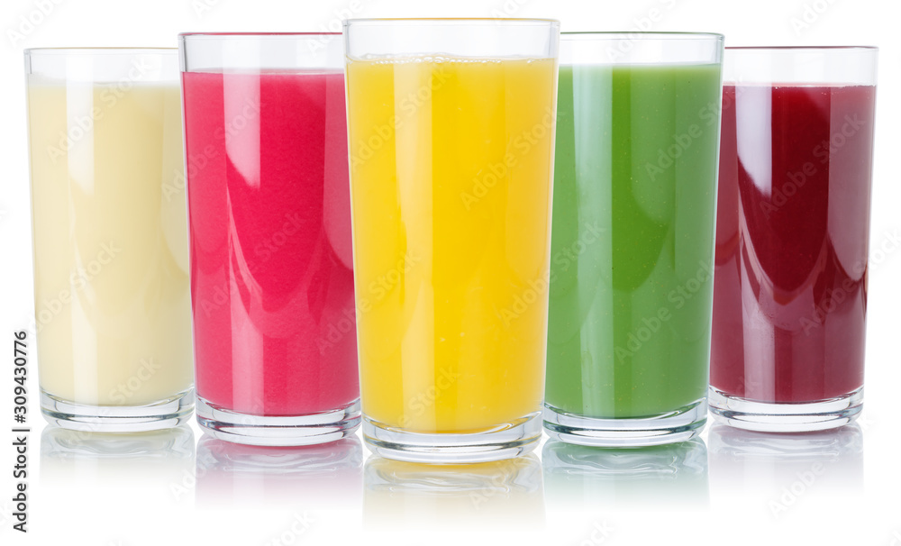Fruit juice smoothies fruits orange drinks collection glass isolated on white Fruit juice smoothies fruits orange drinks collection glass isolated on white