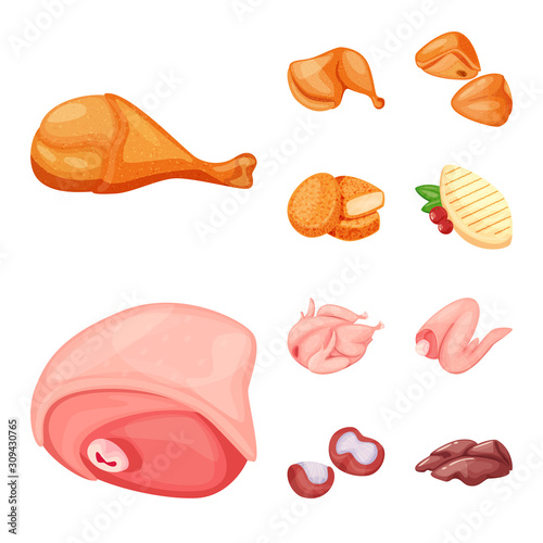 Isolated object of meat and raw logo. Set of meat and grilled vector icon for stock.