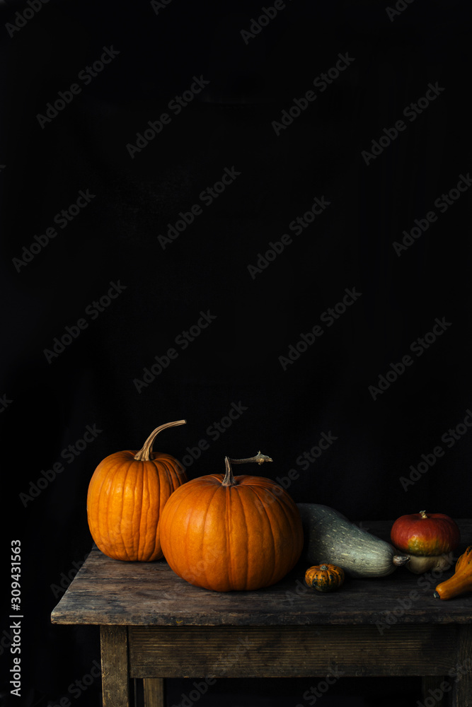 Pumpkin Still Life On A Wooden Rustic Table Pumpkin Still Life On A Wooden Rustic Table