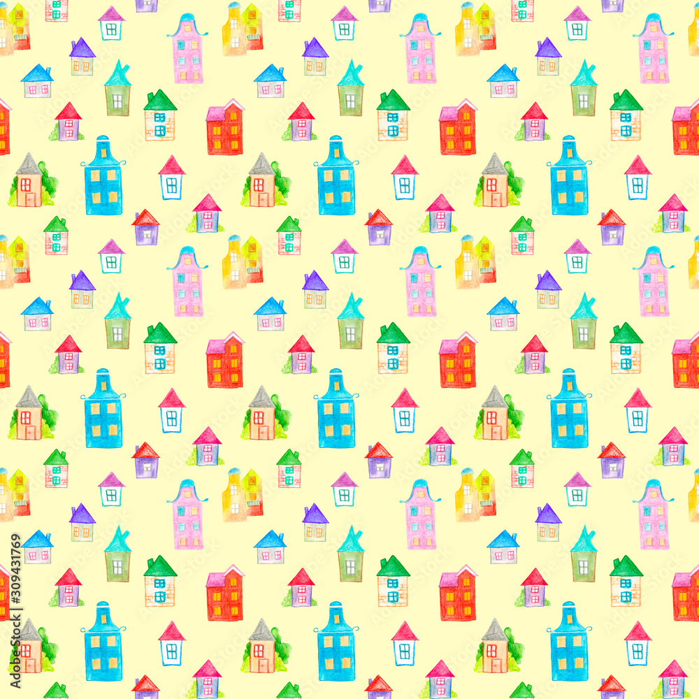 Watercolor drawing of houses. Watercolor drawing of houses.