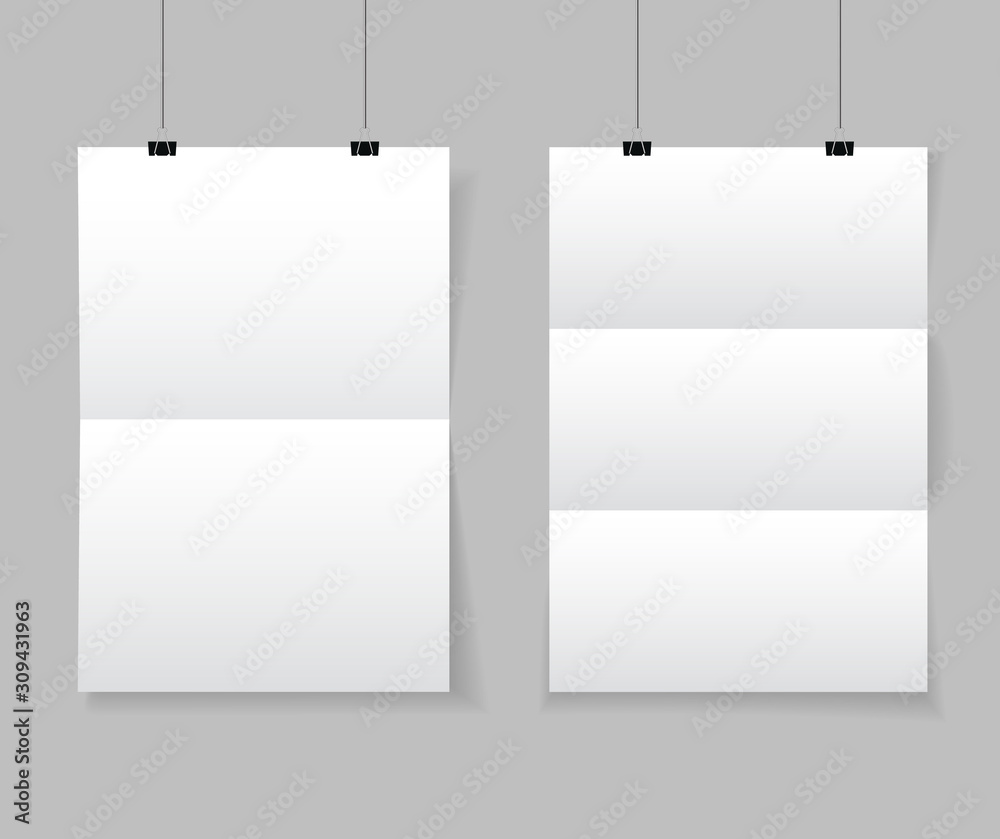 Realistic White Blank Paper Format A4 In Mockup Styleempty Blank Paper  Sheets Hanging On Binder Clips Poster Hanging On A Rope With Clips On  Transparent Background Vector Stock Illustration - Download Image