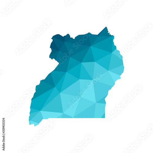 Vector isolated illustration icon with simplified blue silhouette of Republic of Uganda map. Polygonal geometric style, triangular shapes. White background