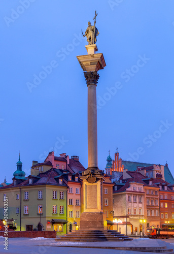 Warsaw. Castle Square at dawn.