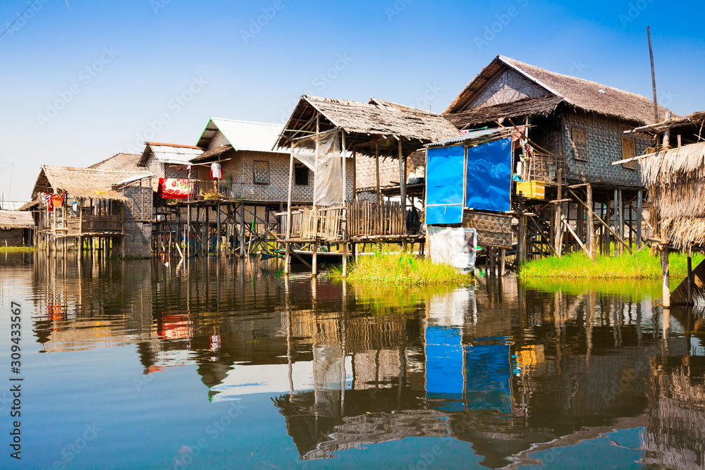 Myanmar.  Landscape. Inle lake. Village