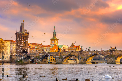 Photography Famous Charles Bridge and tower, Prague, Czech Republic