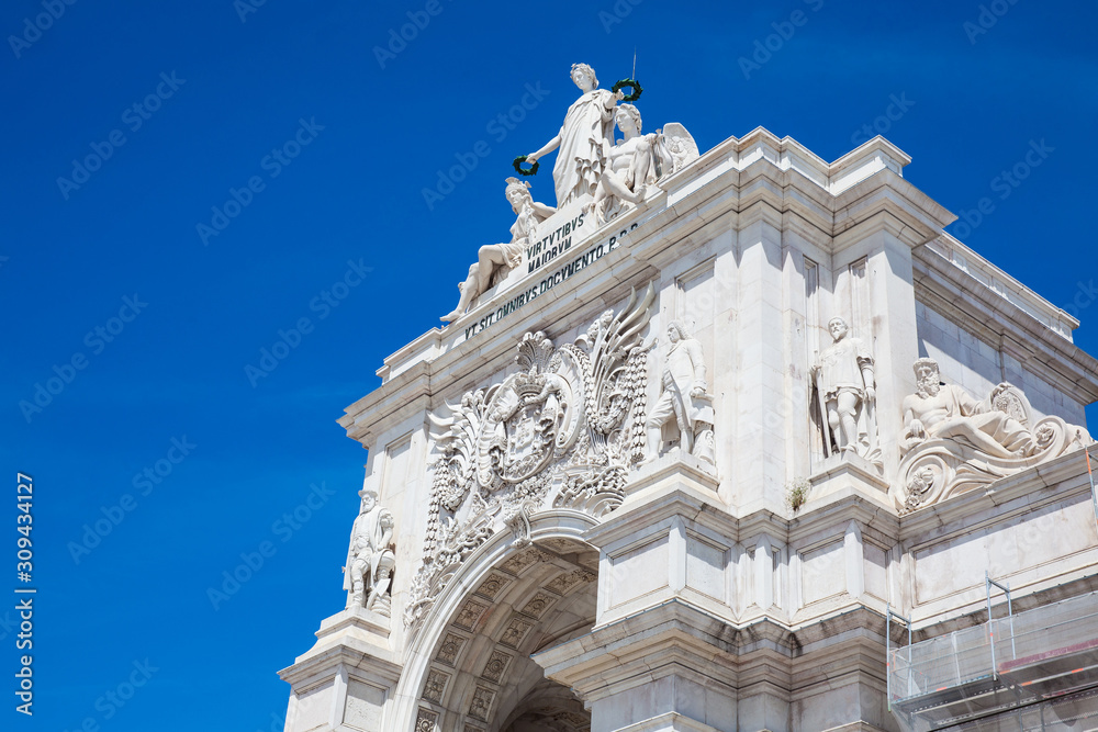 Detail of the Rua Augusta Arch located at Commerce Square and built to commemorate the reconstruction of the city of Lisboa after the 1755 earthquake