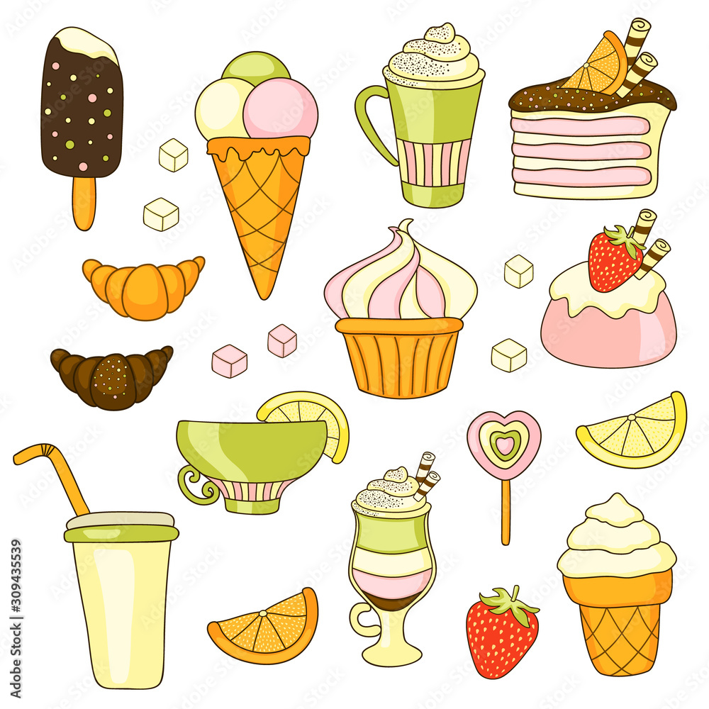 Fototapeta premium Set of sweets and candies icons