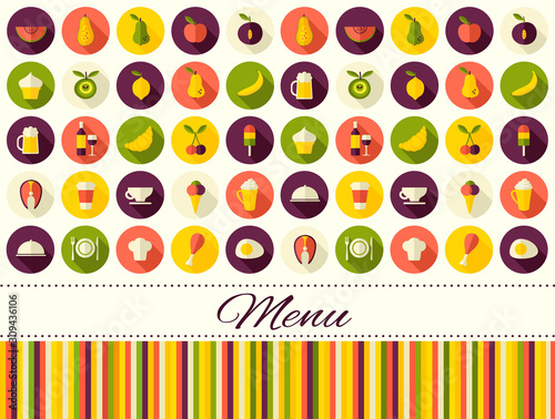 Seamless food, sweets and drink background, flat style. Menu pattern.