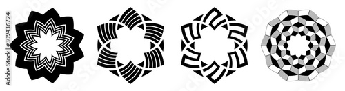 Set of four abstract circular ornaments. Decorative patterns isolated on white background.