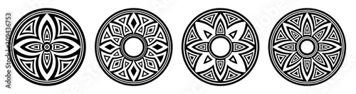 Set of four abstract circular ornaments.