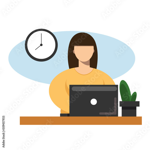 office worker concentrated behind computer.illustration shows an office worker delayed until late, working overtime