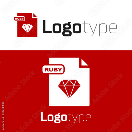 Red RUBY file document. Download ruby button icon isolated on white background. RUBY file symbol. Logo design template element. Vector Illustration