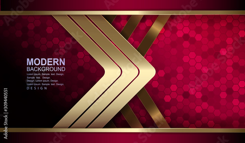 Textural red background with mosaic, gold stripes and a golden hue arrow