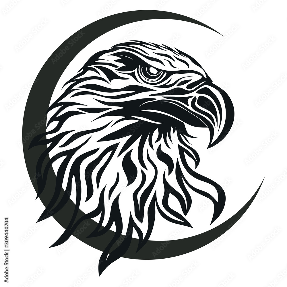 eagle head, Black Mascot head, wild animal portrait emblem, predator face silhouette eagle head, Black Mascot head, wild animal portrait emblem, predator face silhouette