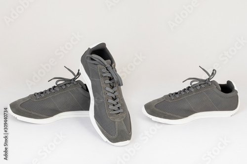 gray sneakers shoes isolated on white background side and front view