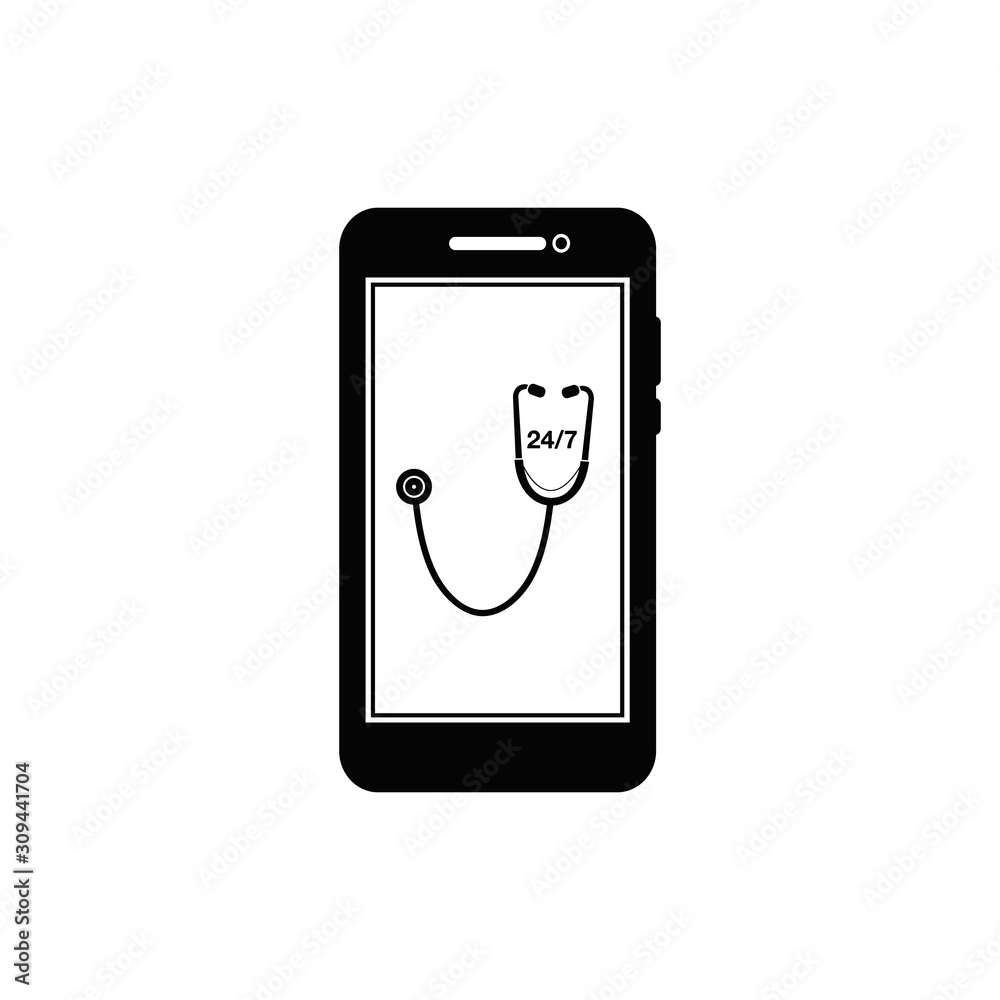 24/7 Online Medical Service Icon. Flat Style Vector. 24/7 Online Medical Service Icon. Flat Style Vector.