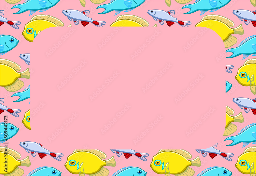 Rectangle copy space on fish pattern. Pink background