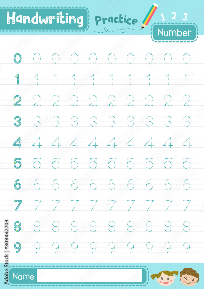 number 0 10 handwriting practice worksheet for preschool kids learning how to write layout in a4 colorful printable version vector illustration stock vector adobe stock