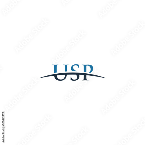 Initial letter USP, overlapping movement swoosh horizon logo company design inspiration in blue and gray color vector